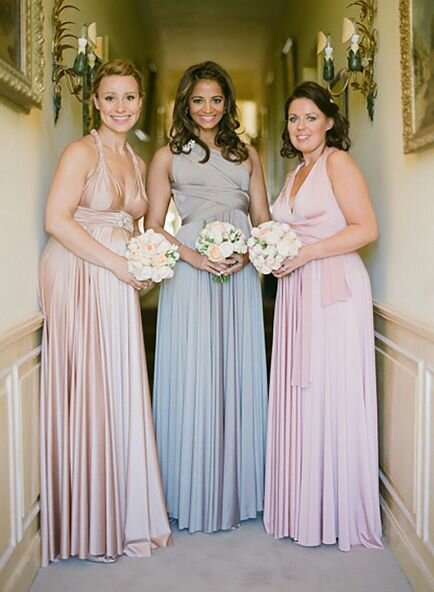 Set of 3 Pink, Grey, Champagne Bridesmaid dress, Long Infinity Dress, Convertible Wrap Dress Bridesmaid, Bridal Dress