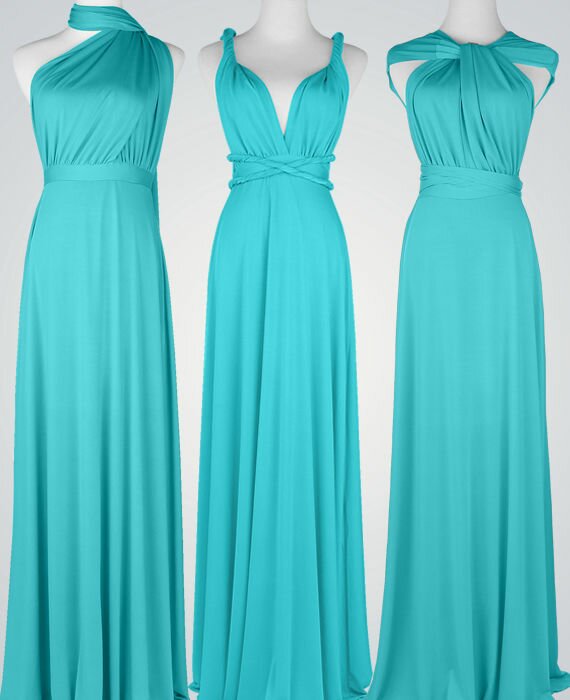 Long infinity dress in BLUE, FULL Free-Style Dress, convertible wrap dress, Mint Blue bridesmaid dress, formal, bridal dress