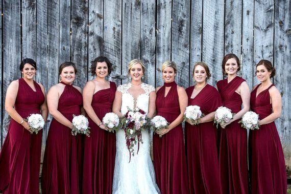 Set of 10 Bridesmaid Dress, Burgundy Convertable Wrap Dress, Infinity Wedding Dress, Bridal Gift, Bridesmaid Dress
